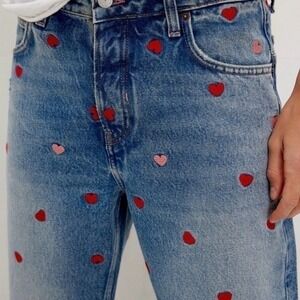 We The Free Deep Trance Be Mine Embroidered Heart Boyfriend Jeans 32 NWT